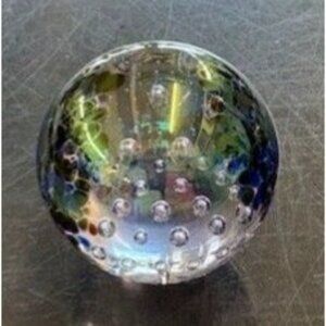 Handmade Iridescent Glass‎ Paperweight With Bubble Design